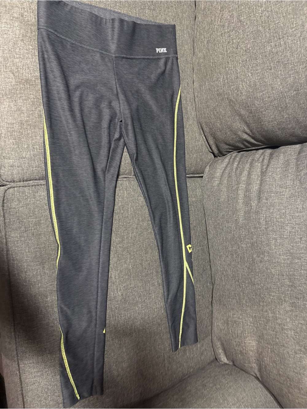 Victoria's Secret PINK Black Leggings with Neon Yellow Side Trim